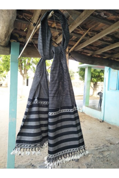 Kutch hand weaving Cotton Stole - Black and white Lining Kutch hand weaving Cotton Stole - Black and white Lining